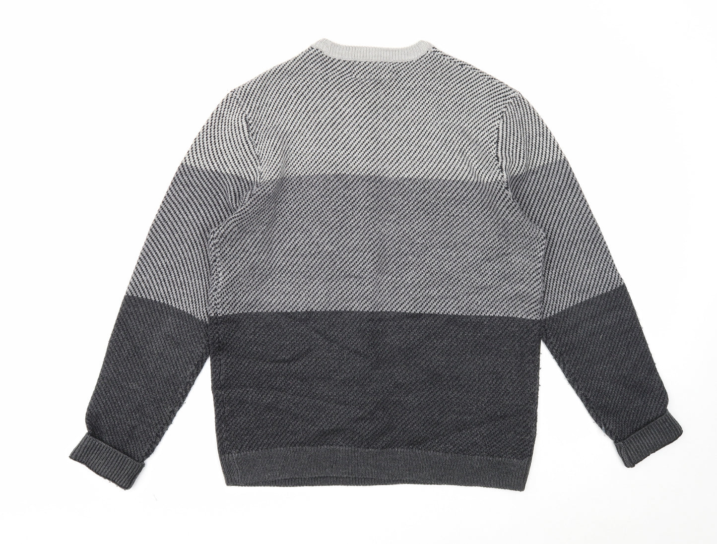 F&F Mens Grey Round Neck Acrylic Pullover Jumper Size L Long Sleeve