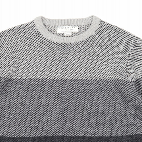 F&F Mens Grey Round Neck Acrylic Pullover Jumper Size L Long Sleeve