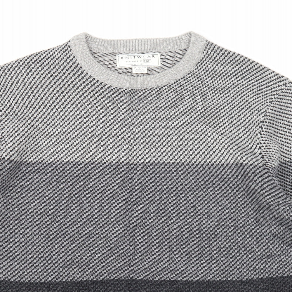 F&F Mens Grey Round Neck Acrylic Pullover Jumper Size L Long Sleeve