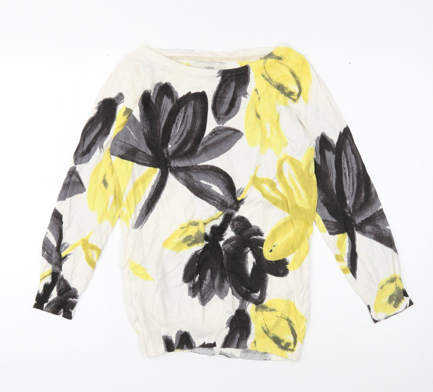 NEXT Womens Ivory Boat Neck Floral Cotton Pullover Jumper Size 10