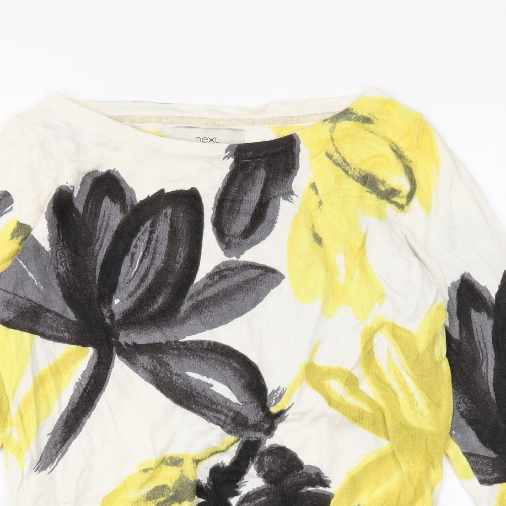 NEXT Womens Ivory Boat Neck Floral Cotton Pullover Jumper Size 10