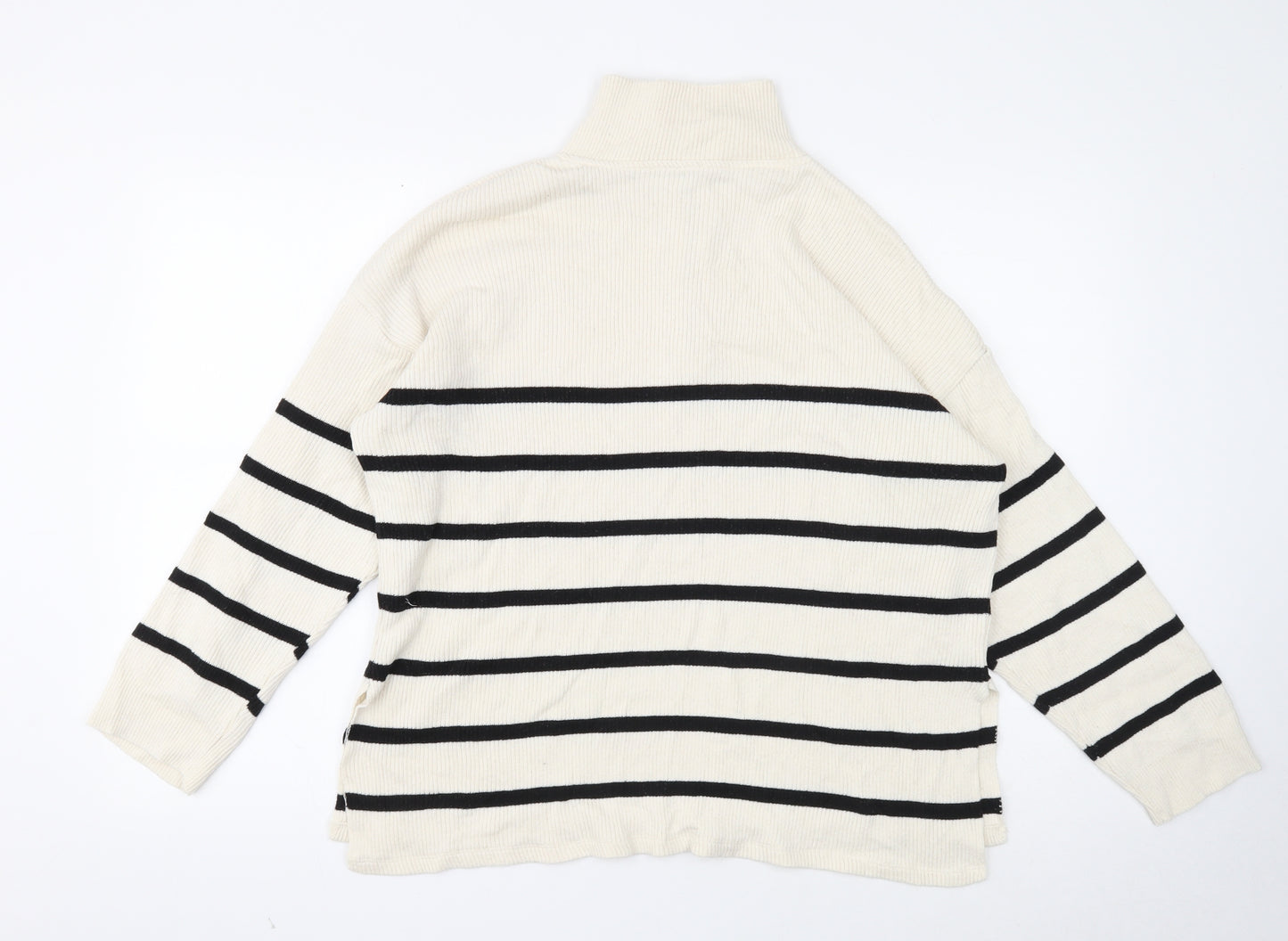 Stradivarius Womens White High Neck Striped Cotton Pullover Jumper Size L