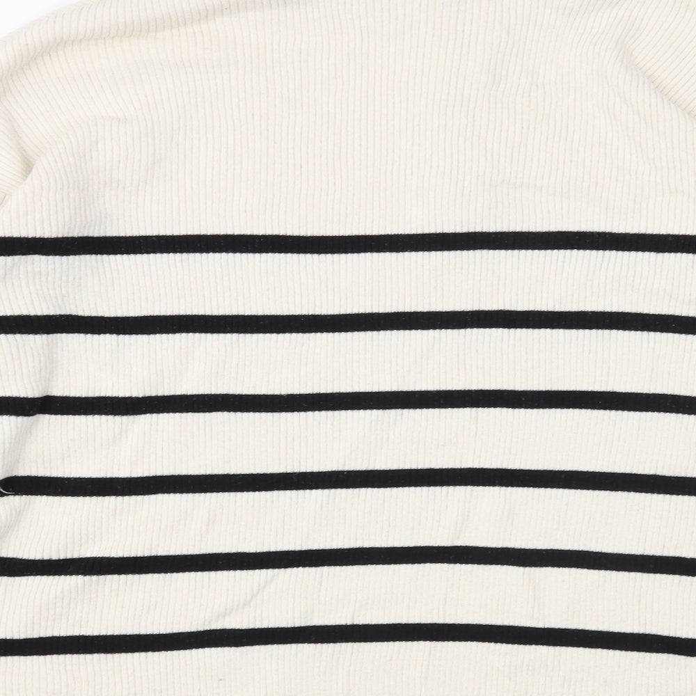 Stradivarius Womens White High Neck Striped Cotton Pullover Jumper Size L