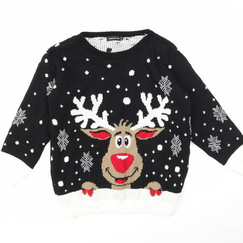 Sixth avenue Womens Black Round Neck Fair Isle Acrylic Pullover Jumper Size S - Christmas Rudolph