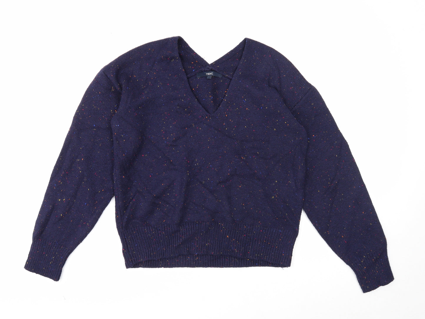 NEXT Womens Blue V-Neck Cotton Pullover Jumper Size S