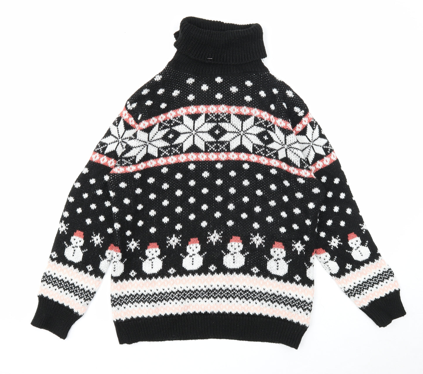 Lulua Womens Black Roll Neck Fair Isle Acrylic Pullover Jumper Size M - Christmas Snowman