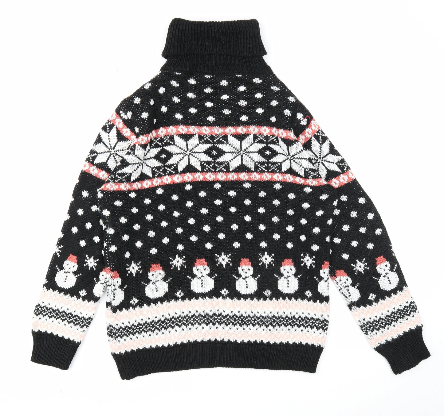 Lulua Womens Black Roll Neck Fair Isle Acrylic Pullover Jumper Size M - Christmas Snowman