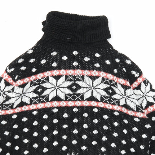 Lulua Womens Black Roll Neck Fair Isle Acrylic Pullover Jumper Size M - Christmas Snowman