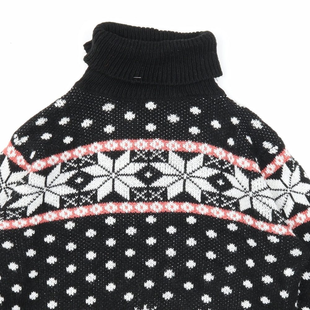 Lulua Womens Black Roll Neck Fair Isle Acrylic Pullover Jumper Size M - Christmas Snowman