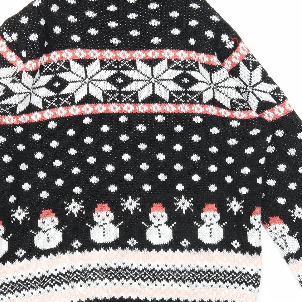 Lulua Womens Black Roll Neck Fair Isle Acrylic Pullover Jumper Size M - Christmas Snowman