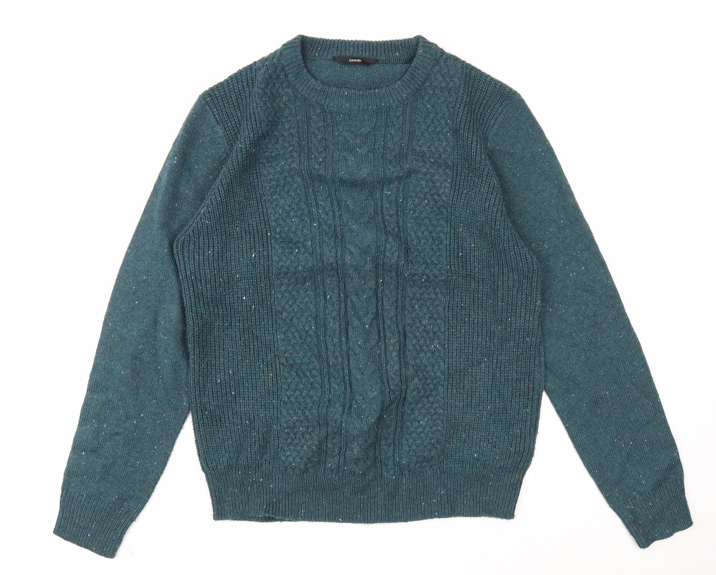 George Mens Green Round Neck Acrylic Pullover Jumper Size M Long Sleeve