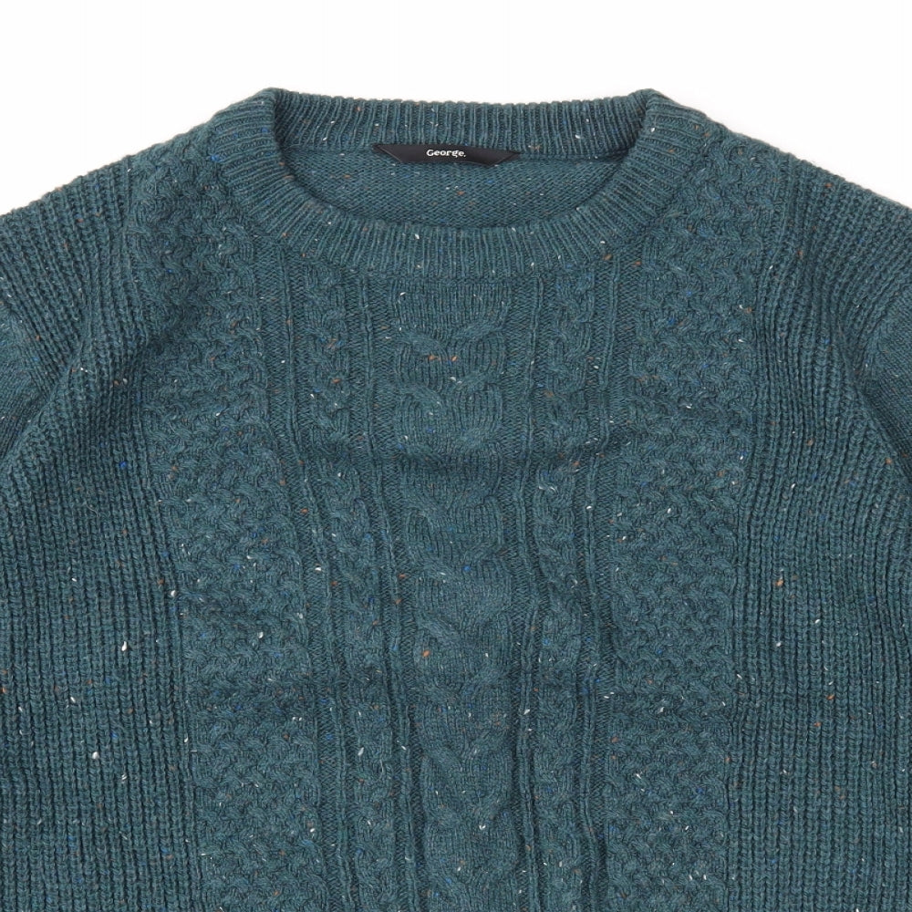 George Mens Green Round Neck Acrylic Pullover Jumper Size M Long Sleeve