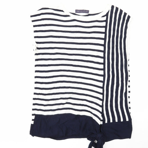 Marks and Spencer Womens White Round Neck Striped Viscose Pullover Jumper Size 10