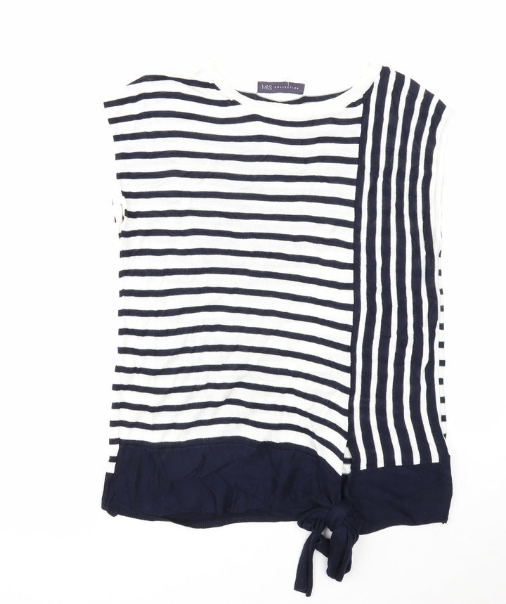 Marks and Spencer Womens White Round Neck Striped Viscose Pullover Jumper Size 10