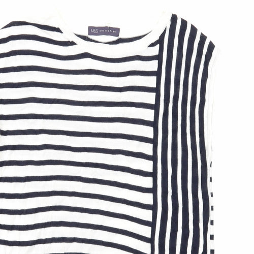 Marks and Spencer Womens White Round Neck Striped Viscose Pullover Jumper Size 10