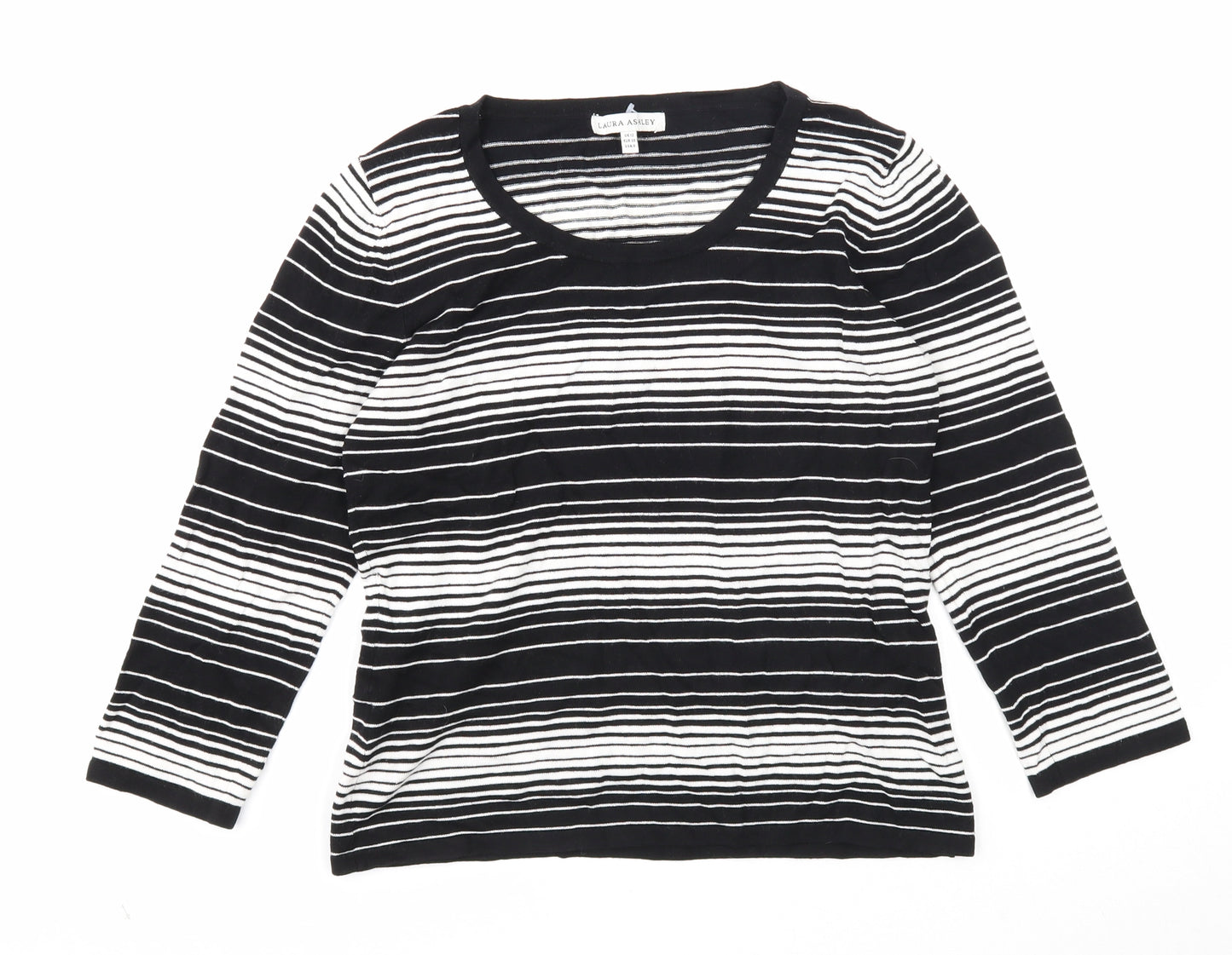 Laura Ashley Womens Black Round Neck Striped Viscose Pullover Jumper Size 12