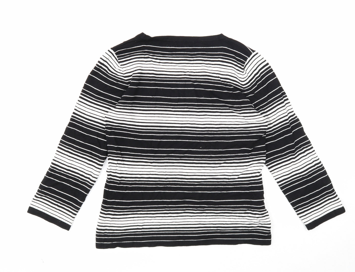 Laura Ashley Womens Black Round Neck Striped Viscose Pullover Jumper Size 12