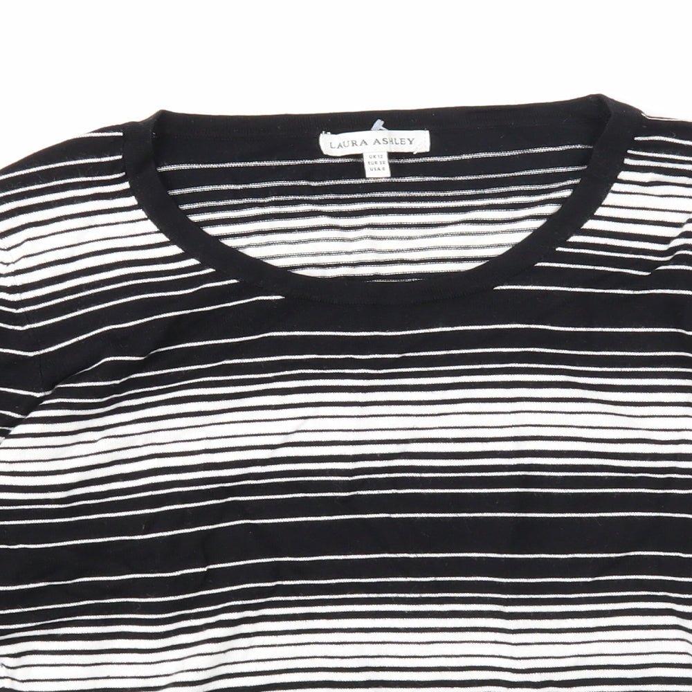 Laura Ashley Womens Black Round Neck Striped Viscose Pullover Jumper Size 12