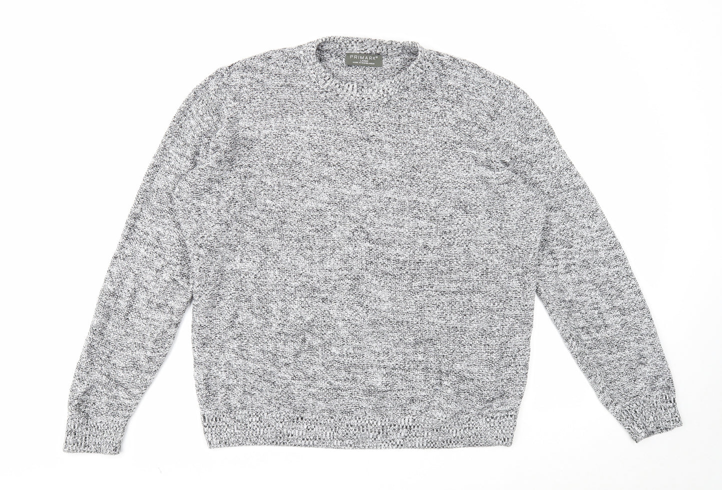 Primark Mens White Round Neck Cotton Pullover Jumper Size L Long Sleeve