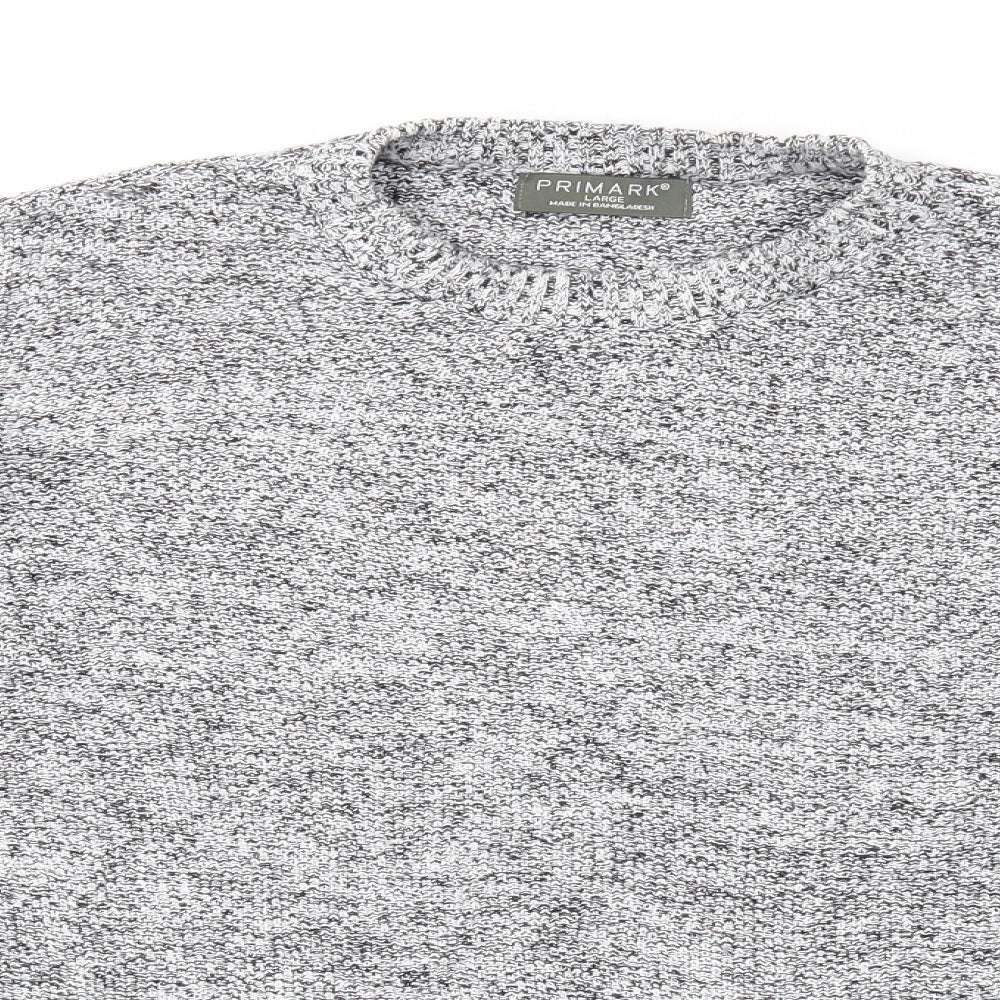 Primark Mens White Round Neck Cotton Pullover Jumper Size L Long Sleeve
