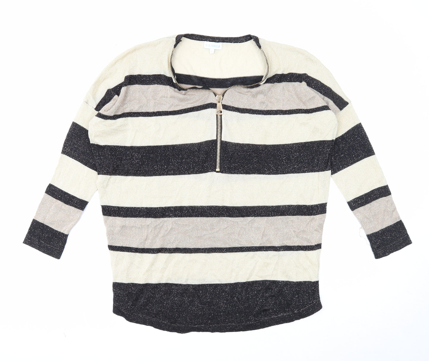 Blue Vanilla Womens Beige Round Neck Striped Viscose Pullover Jumper Size S