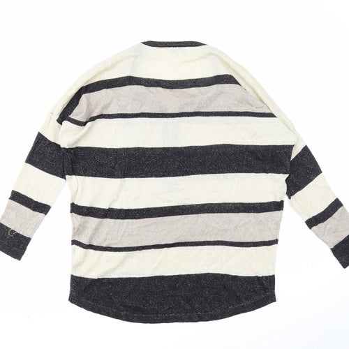 Blue Vanilla Womens Beige Round Neck Striped Viscose Pullover Jumper Size S