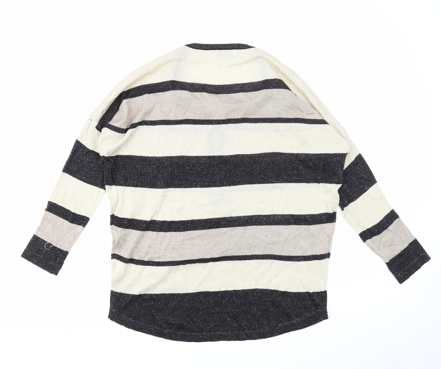 Blue Vanilla Womens Beige Round Neck Striped Viscose Pullover Jumper Size S