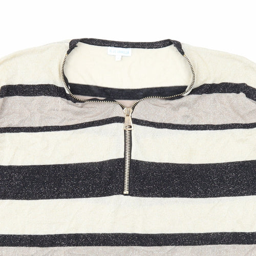 Blue Vanilla Womens Beige Round Neck Striped Viscose Pullover Jumper Size S
