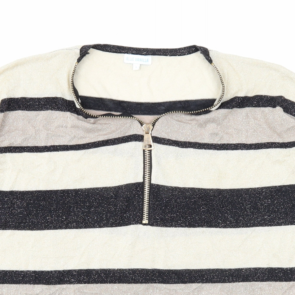 Blue Vanilla Womens Beige Round Neck Striped Viscose Pullover Jumper Size S