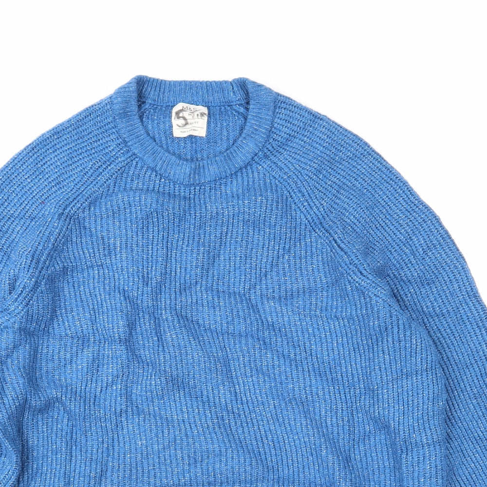 Marks and Spencer Mens Blue Round Neck Polyamide Pullover Jumper Size M Long Sleeve
