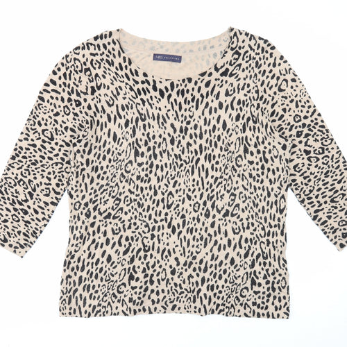 Marks and Spencer Womens Beige Round Neck Animal Print Viscose Pullover Jumper Size 16 - Leopard Pattern