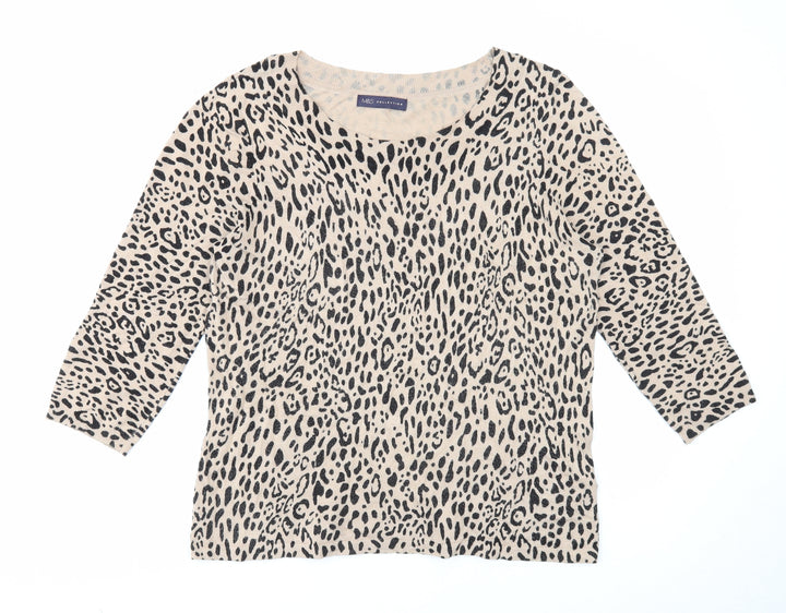 Marks and Spencer Womens Beige Round Neck Animal Print Viscose Pullover Jumper Size 16 - Leopard Pattern