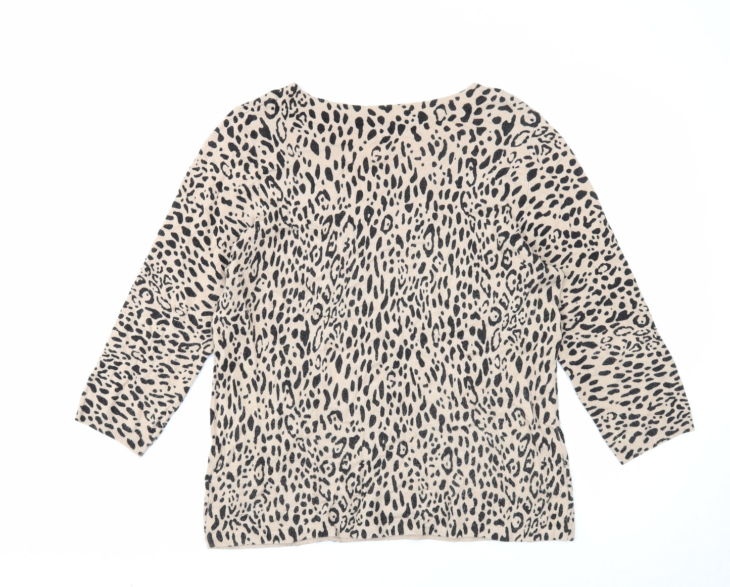 Marks and Spencer Womens Beige Round Neck Animal Print Viscose Pullover Jumper Size 16 - Leopard Pattern