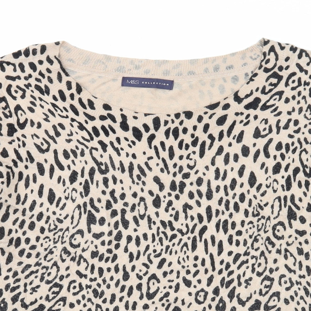 Marks and Spencer Womens Beige Round Neck Animal Print Viscose Pullover Jumper Size 16 - Leopard Pattern