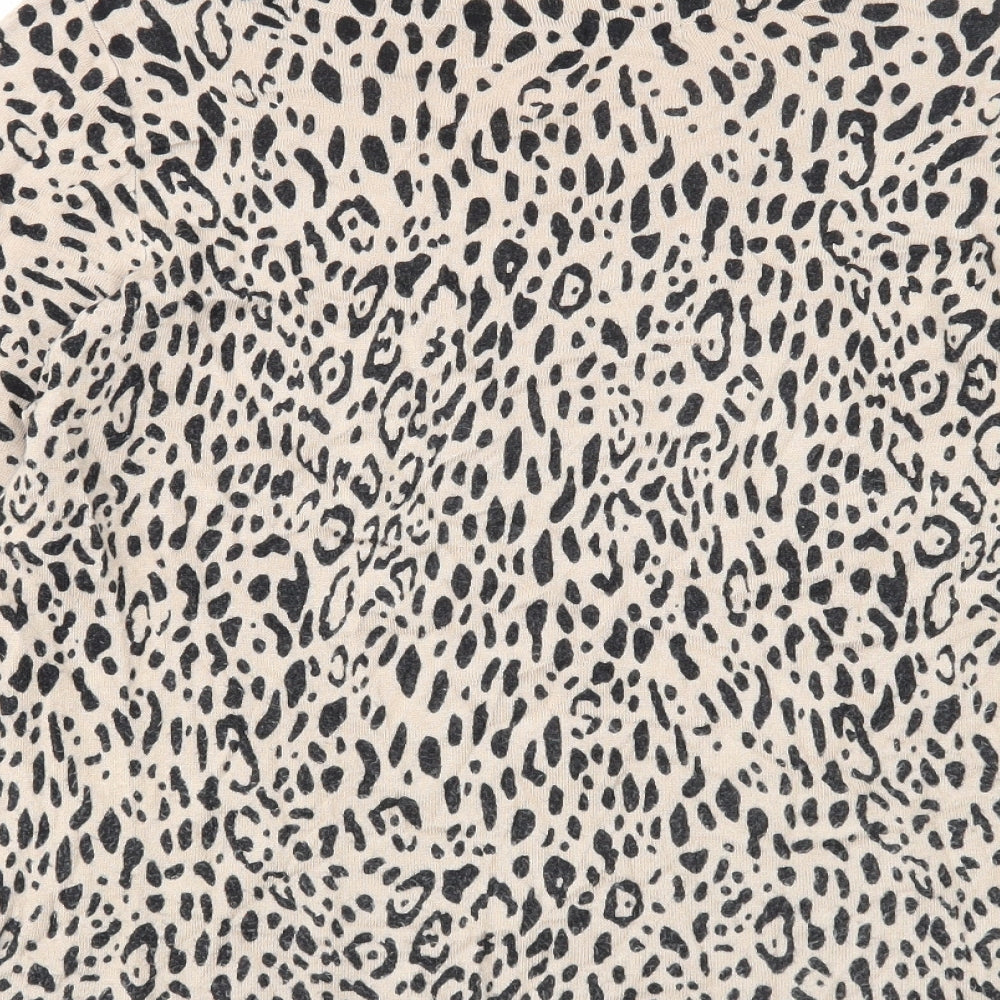 Marks and Spencer Womens Beige Round Neck Animal Print Viscose Pullover Jumper Size 16 - Leopard Pattern