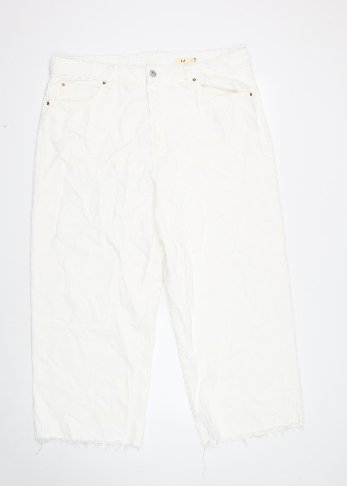 Marks and Spencer Womens White Cotton Straight Jeans Size 20 Regular Zip