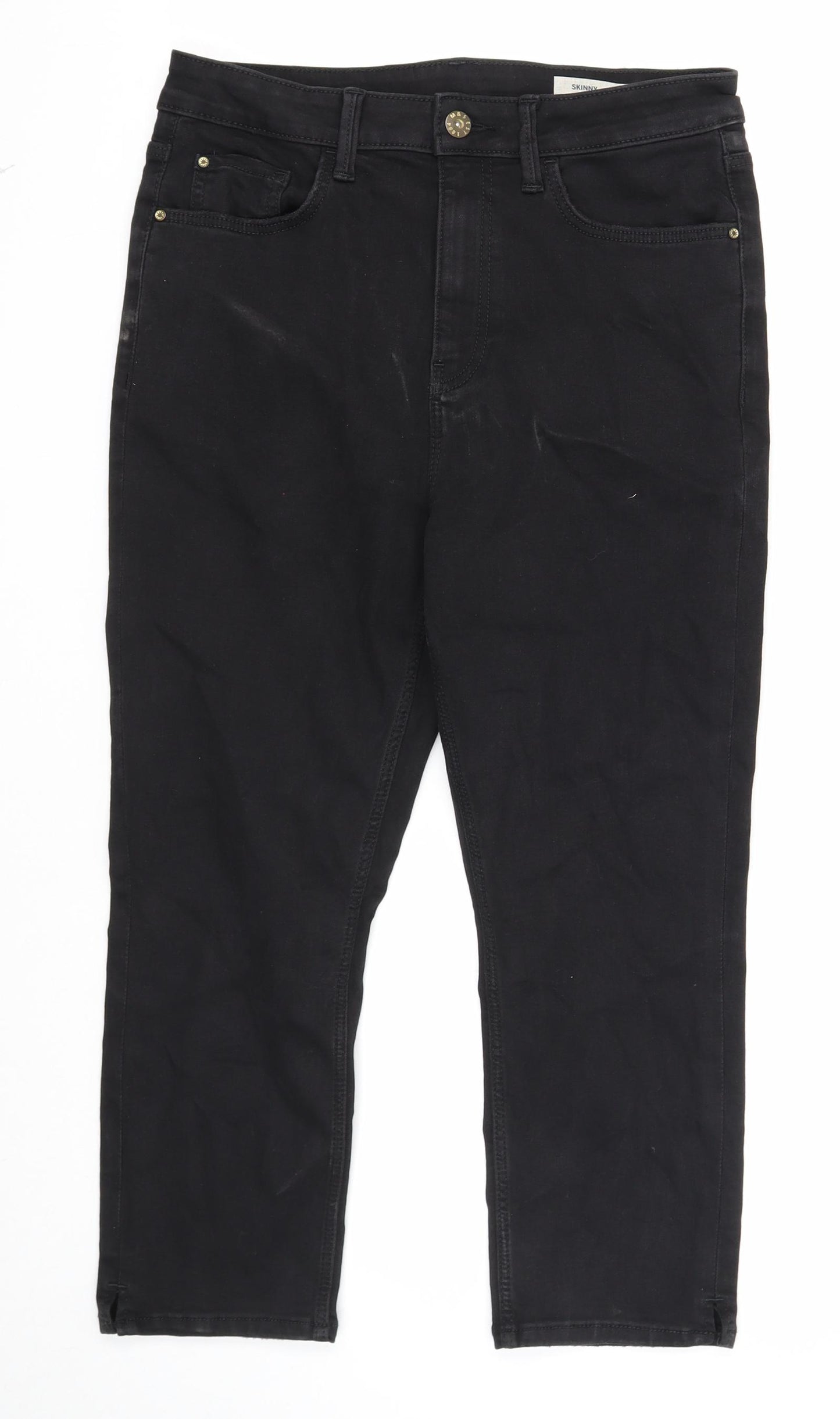 Marks and Spencer Womens Black Cotton Straight Jeans Size 12 Regular Zip