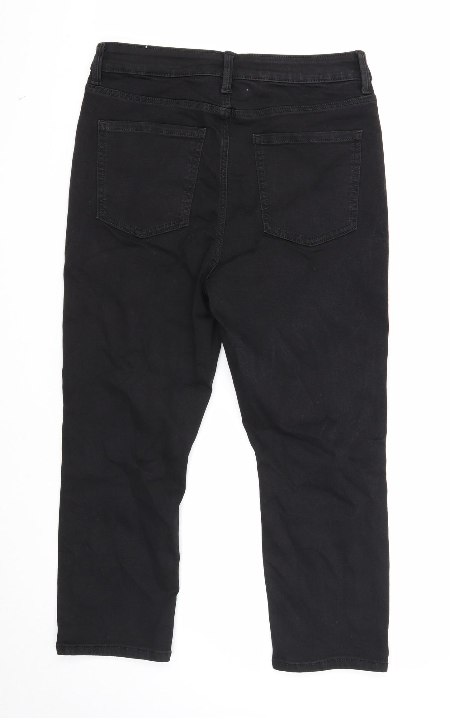 Marks and Spencer Womens Black Cotton Straight Jeans Size 12 Regular Zip