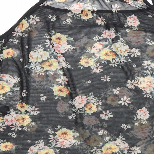 New Look Womens Black Floral Polyester Basic Blouse Size 10 Square Neck - Cold Shoulder