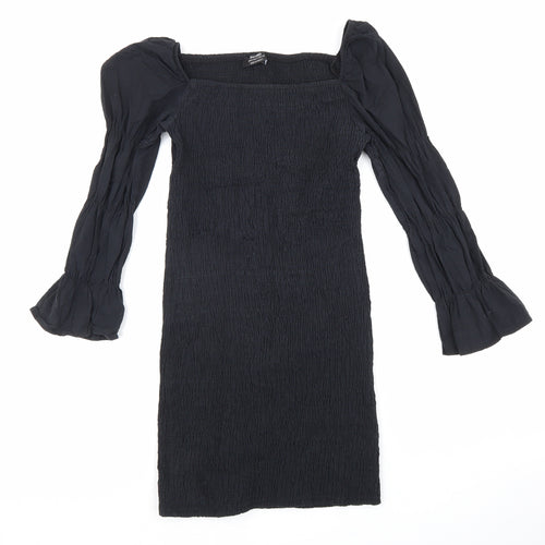 Bershka Womens Black Cotton Bodycon Size M Square Neck Pullover