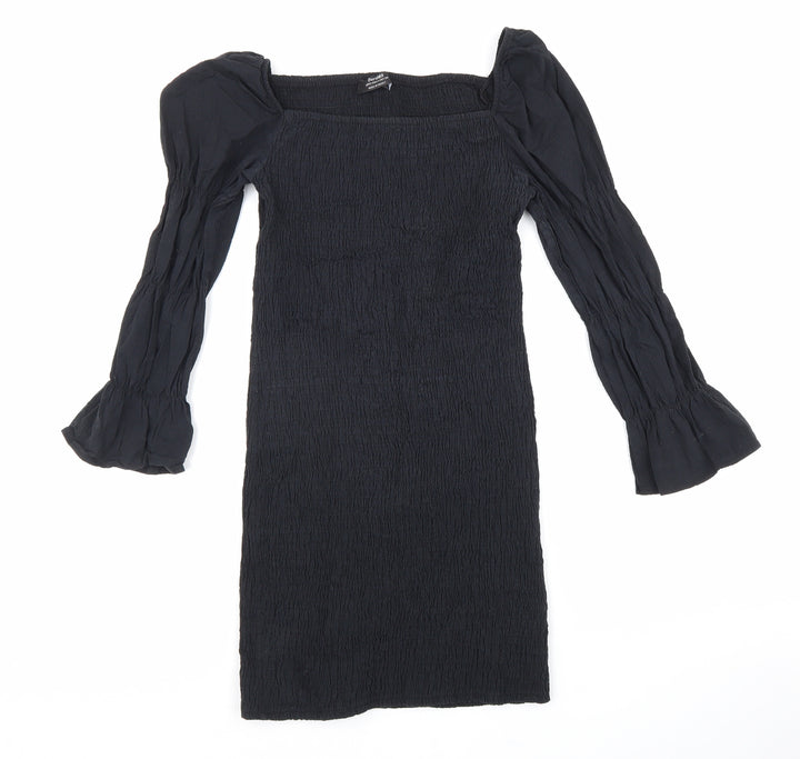 Bershka Womens Black Cotton Bodycon Size M Square Neck Pullover