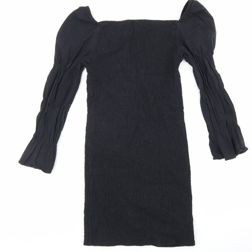 Bershka Womens Black Cotton Bodycon Size M Square Neck Pullover