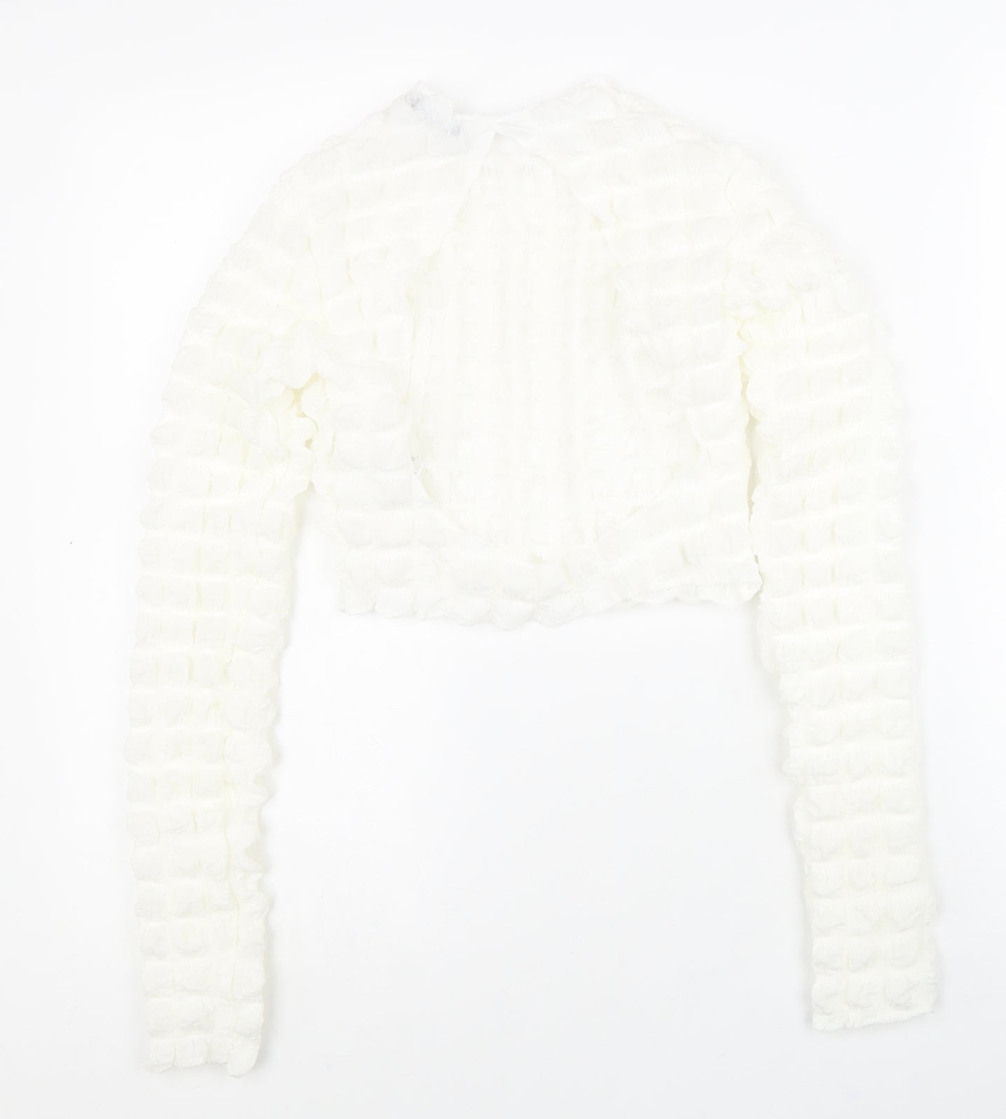 Boohoo Womens White Polyester Cropped Blouse Size 10 Round Neck - Textured