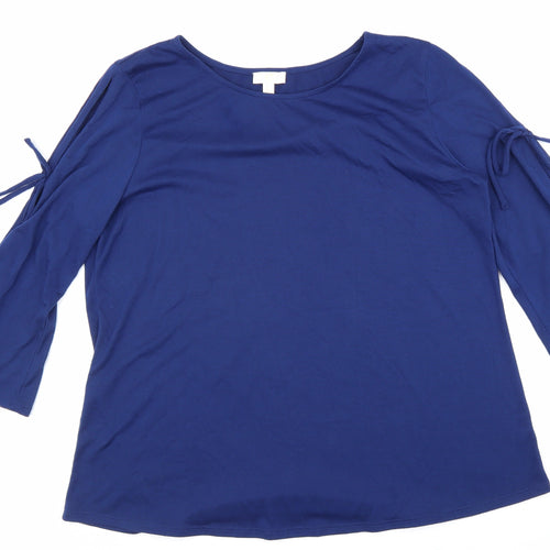 Preworn Womens Blue Polyester Basic Blouse Size L Boat Neck - Tie Sleeve Detail