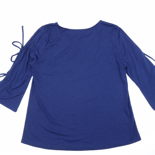 Preworn Womens Blue Polyester Basic Blouse Size L Boat Neck - Tie Sleeve Detail