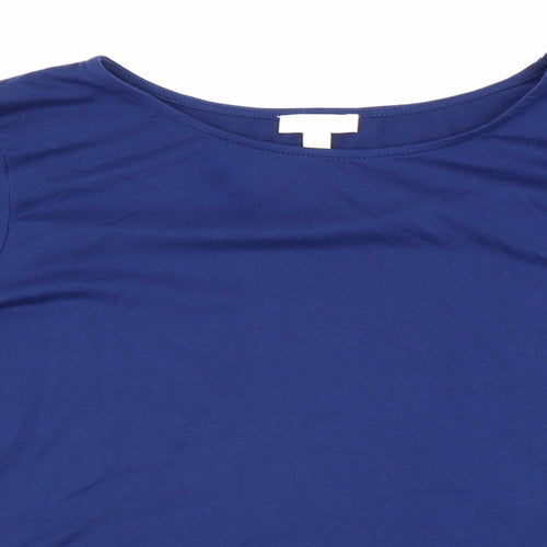 Preworn Womens Blue Polyester Basic Blouse Size L Boat Neck - Tie Sleeve Detail