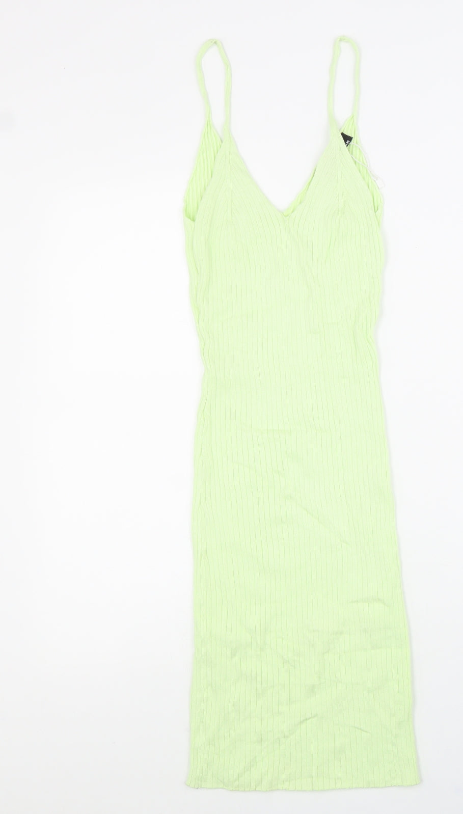 Bershka Womens Green Viscose Slip Dress Size S V-Neck Pullover