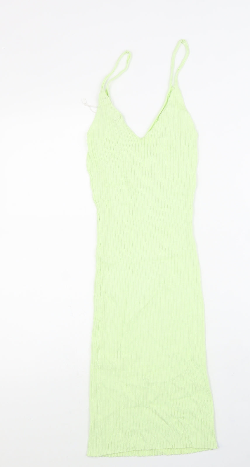 Bershka Womens Green Viscose Slip Dress Size S V-Neck Pullover