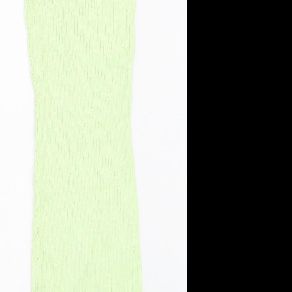 Bershka Womens Green Viscose Slip Dress Size S V-Neck Pullover