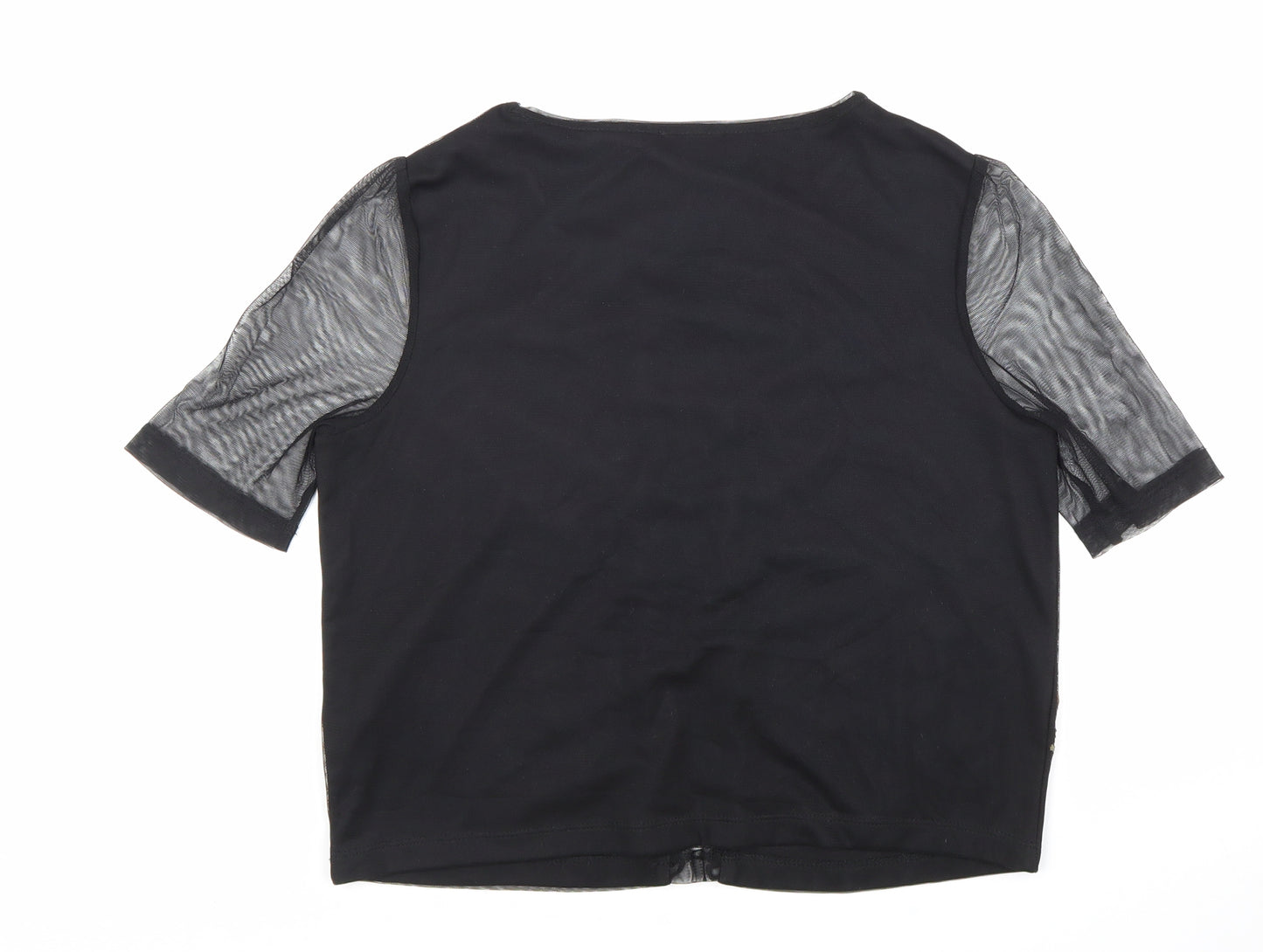 River Island Womens Black Polyester Basic T-Shirt Size 8 Round Neck - Floral Detail